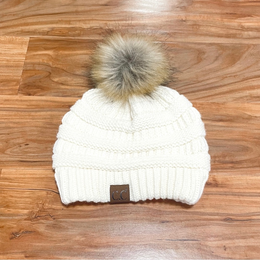 C.C Women's White Pom Pom Beanie